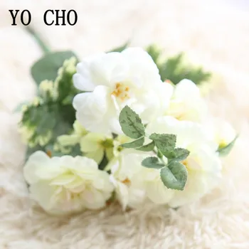 YO CHO Camellia Dirbtinio Šilko Gėlių Puokštė 5 Vadovai Netikrą Kamelijos Gėlės Dekoracija Vestuvių Namų Reikmenys Dirbtiniais Flore