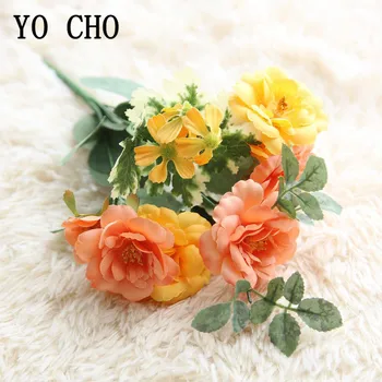YO CHO Camellia Dirbtinio Šilko Gėlių Puokštė 5 Vadovai Netikrą Kamelijos Gėlės Dekoracija Vestuvių Namų Reikmenys Dirbtiniais Flore