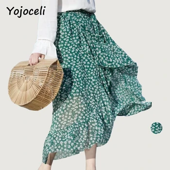 Yojoceli 2018 m. vasaros prašmatnus spausdinti sijonas apačioje moterų asimetriškas hem susiėmę sijonas moterų sijonas