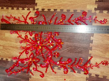 ZBROH Grynas rankų apakinti raudona siūti Cirkonio aplikacijos kristalai, dėmės 49*31cm suknelė priedų