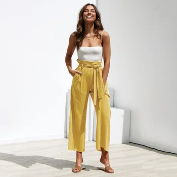 ZHUOFEI 2019 naujas audinys ponios pločio kojų kelnės atsitiktinis aukšto juosmens vasaros kelnės moterims streetwear kelnės moterims