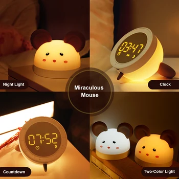 Įkrovimo Gražių Animacinių filmų Led Bedlamp naktį lempa USB Naktį Šviesos Namuose Dekoratyvinės Lempos Dovanos su Laikrodžiu & Atgalinės atskaitos Vaikams