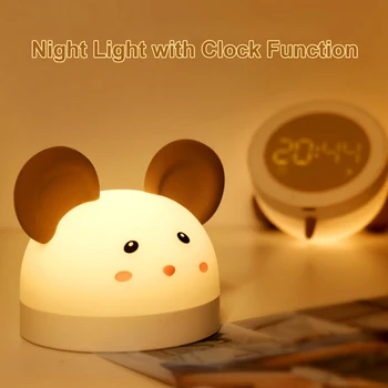 Įkrovimo Gražių Animacinių filmų Led Bedlamp naktį lempa USB Naktį Šviesos Namuose Dekoratyvinės Lempos Dovanos su Laikrodžiu & Atgalinės atskaitos Vaikams