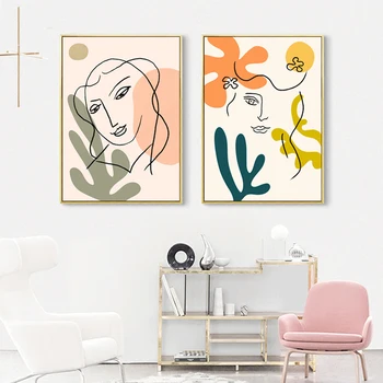Šiaurės Šalių Mados Abstrakčių Moterų Veido Matisse Piešinys Plakatas & Spaudinių Spalvinga Merginos Drobės Tapybos Sienos Menas Nuotraukas Miegamasis