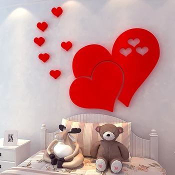 Širdies formos 3d veidrodis, sienų dekoras valgomasis, sofa-lova, sienos dekoratyvinis veidrodis lipdukas