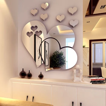Širdies formos 3d veidrodis, sienų dekoras valgomasis, sofa-lova, sienos dekoratyvinis veidrodis lipdukas