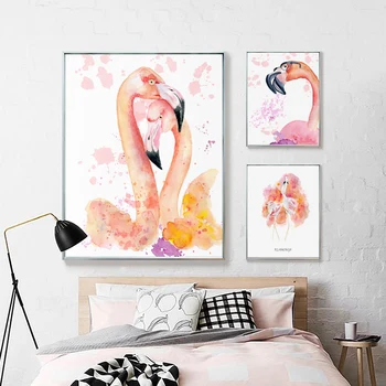Šiuolaikinio Meno Gyvūnų Drobės Flamingo Elementus, Plakatai, Spausdinimo, Metalo Dažymas Rėmo Sienos Kūrybos Nuotraukos Šiaurės Dekoro Tapybos Rėmelį