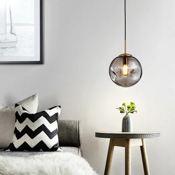 Šiuolaikinės loft stiklo rutulį pakabukas šviesos diodų (LED) E27 Šiaurės kabo lempa su 2 spalvų kambarį restoranas, miegamojo, virtuvės fojė