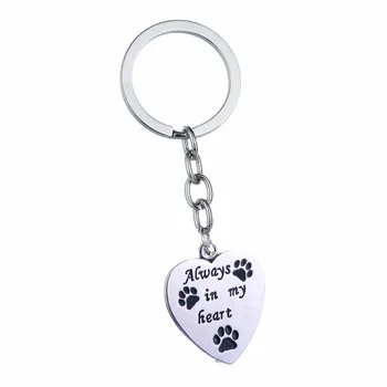 Šuns Letena Letena Meilė Širdies Pakabukai Keychain Pet Pėdsaką Visada Mano Širdyje Paketų Prižiūrėtojų Raktinę Moterų Gyvūnų Pet Lovers Key Chain Papuošalai, Dovanos