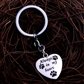 Šuns Letena Letena Meilė Širdies Pakabukai Keychain Pet Pėdsaką Visada Mano Širdyje Paketų Prižiūrėtojų Raktinę Moterų Gyvūnų Pet Lovers Key Chain Papuošalai, Dovanos