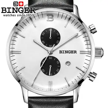 Šveicarijos vyrų žiūrėti prabangos prekės ženklo Laikrodžius BINGER Kvarcinis laikrodis glowwatch odinis dirželis Chronograph Naras B1122-4