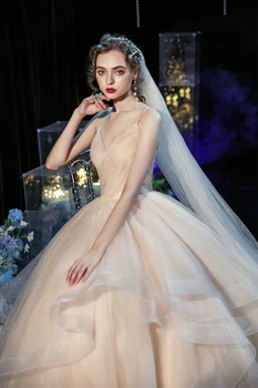 Šviesos Seksualus Spagečiai Dirželiai Princesė Vestuvių Suknelė iki 2021 m. Naujas Elegantiškas V-kaklo Vestuvių Suknelė Klasikinis Nėriniai Vestido De Noiva Tinkinti