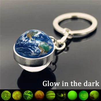 Švyti Tamsoje Saulės Sistemos Planeta Paketų Prižiūrėtojų Raktinę Galaxy Ūkas Šviesos Keychain Mėnulis, Žemė Nuo Saulės, Dvigubo Stiklo Pusėje Kamuolį Key Chain