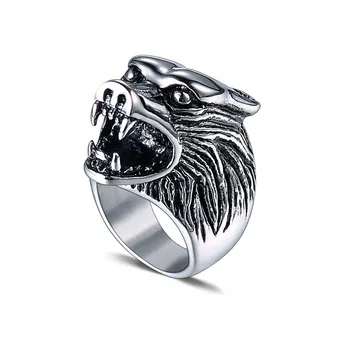 žiedai mens vilkas galvos nerūdijančio plieno signet-žiedas vyrams punk vyrų, didelis liūtas gyvūnų žiedai, vyriški piršto-žiedas vyrams, Aksesuarai, papuošalai