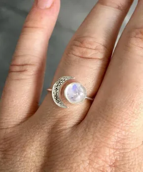 Žiedai Moterų Mados Romantiško Stiliaus Moon & Saulės, Mėnulio Akmuo, Sidabro Spalvos Atidaryti Žiedas Jubiliejų Dovana Fine Jewelry