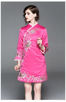 žiemos mados originalaus dizaino Kinų stiliaus gėlių Aplikacija didelis dydis mink plaukų krašto suknelė su medvilnės pamušalas moterims
