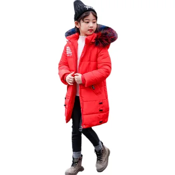 Žiemos Striukė Mergina Vaikų Medvilnės-paminkštintas Viršutiniai drabužiai & Paltai Žiemos Vaikams Šiltų Drabužių, paauglių Mados Įvairiaspalviais Kailių Apykaklės Striukė